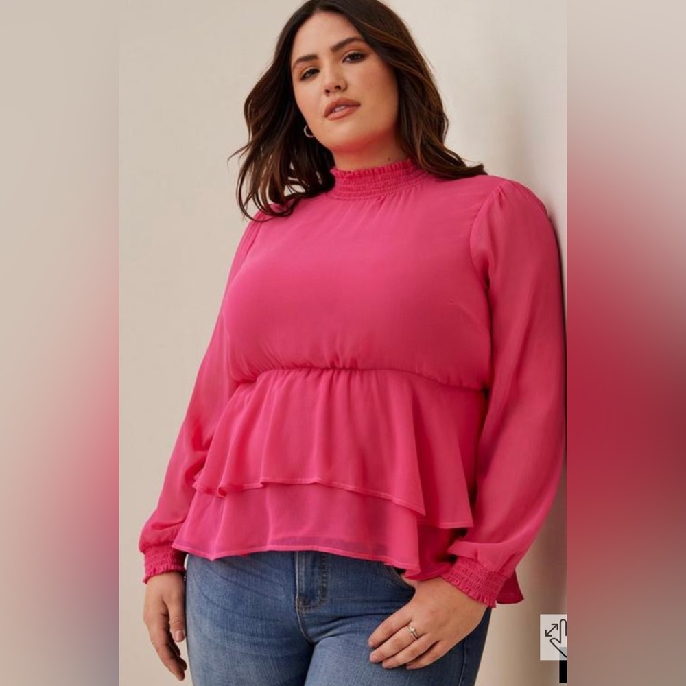 Torrid Crinkle Chiffon Smock Neck Ruffle Tiered Top